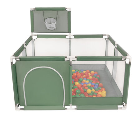 square play pen filled with plastic balls basketball, Green: Yellow/ Green/ Blue/ Red/ Orange