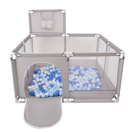 square play pen filled with plastic balls basketball, Grey: Babyblue/ Blue/ Pearl