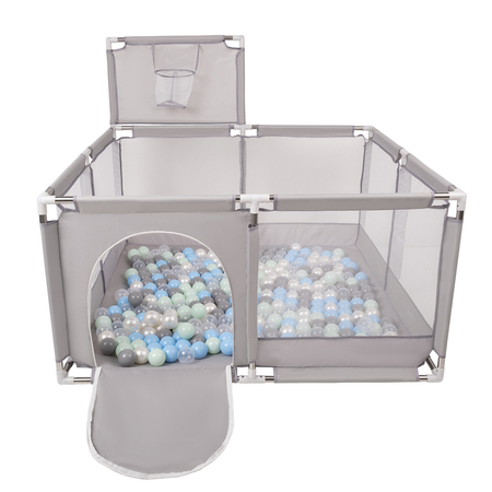 square play pen filled with plastic balls basketball, Grey: Grey/ Pearl/ Transparent/ Babyblue/ Mint