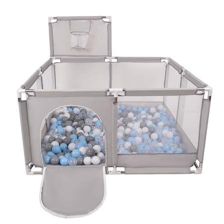 square play pen filled with plastic balls basketball, Grey: Grey/ White/ Transparent/ Babyblue