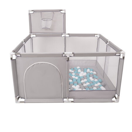 square play pen filled with plastic balls basketball, Grey: Grey/ White/ Turquoise