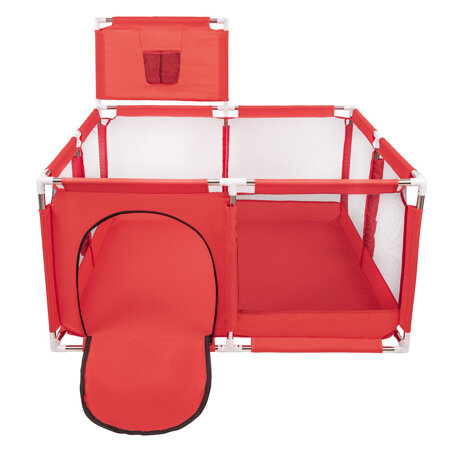 square play pen filled with plastic balls basketball, Red