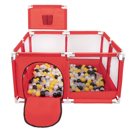 square play pen filled with plastic balls basketball, Red: Black/ Pearl/ Yellow/ Transparent