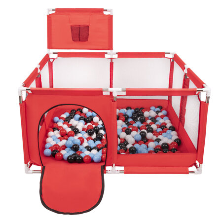 square play pen filled with plastic balls basketball, Red: Black/ White/ Red/ Babyblue