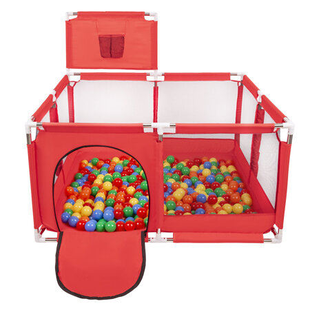 square play pen filled with plastic balls basketball, Red: Green/ Yellow/ Blue/ Red/ Orange