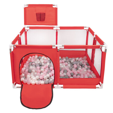 square play pen filled with plastic balls basketball, Red: Pearl/ Grey/ Transparent/ Powder Pink