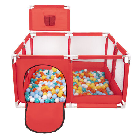 square play pen filled with plastic balls basketball, Red: White/ Yellow/ Orange/ Babyblue/ Turquoise