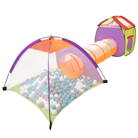 3in1 Play Tent with Tunnel Playground Ball Pit with Balls for Kids, Multicolour: Grey/ White/ Turquoise