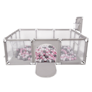 Baby Playpen Big Size Playground with Plastic Balls for Kids, Grey: White/ Grey/ Mint/ Light Pink