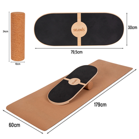 Balance Board For Adults And Kids Wooden Roller Board Gymnastics Training And Coordination Exercises Fitness Yoga Stability Sport Physiotherapy Workout - Available with mat and without mat, Natural