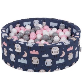 KiddyMoon Baby Ballpit with Balls 7cm /  2.75in Certified, Sheep-Dblue: White/ Grey/ Powderpink