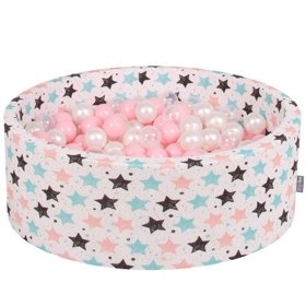 KiddyMoon Baby Ballpit with Balls 7cm /  2.75in Certified, Stars, Light Beige:  Light Pink/ Pearl/ Transparent