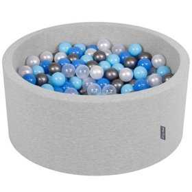 KiddyMoon Baby Foam Ball Pit 90x40 with Balls 7cm/ 2.75in Certified, Light Grey: Pearl/ Blue/ Baby Blue/ Transparent/ Silver