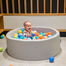 KiddyMoon Baby Foam Ball Pit with Balls 7cm /  2.75in Certified made in EU, L.Grey: L.Green/ Orange/ Turquois/ Blue/ Babyblue/ Yellw