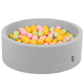 KiddyMoon Baby Foam Ball Pit with Balls 7cm /  2.75in Certified made in EU, Light Grey: Light Green/ Yellow/ Powder Pink