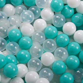 KiddyMoon Baby Foam Ball Pit with Balls 7cm /  2.75in Certified made in EU, Light Grey: Lt Turquoise/ White/ Transparent/ Turquois