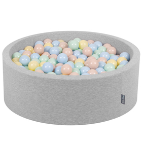 KiddyMoon Baby Foam Ball Pit with Balls 7cm /  2.75in Certified made in EU, Light Grey: Pastel Beige/ Pastel Blue/ Pastel Yellow/ Mint