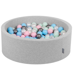 KiddyMoon Baby Foam Ball Pit with Balls 7cm /  2.75in Certified made in EU, Light Grey: Pearl/ Light Pink/ Baby Blue/ Mint/ Silver