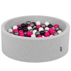 KiddyMoon Baby Foam Ball Pit with Balls 7cm /  2.75in Certified made in EU, Light Grey: White/ Black/ Silver/ Dark Pink