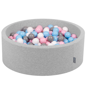 KiddyMoon Baby Foam Ball Pit with Balls 7cm /  2.75in Certified made in EU, Light Grey: White/ Grey/ Babyblue/ Powder Pink