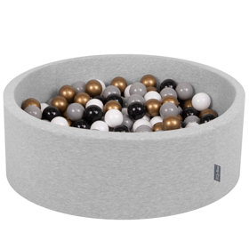 KiddyMoon Baby Foam Ball Pit with Balls 7cm /  2.75in Certified made in EU, Light Grey: White/ Grey/ Black/ Gold