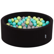 KiddyMoon Baby Foam Ball Pit with Balls 7cm /  2.75in Made in EU, Black: Light Green/ Light Turquoise/ Grey