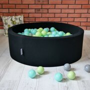 KiddyMoon Baby Foam Ball Pit with Balls 7cm /  2.75in Made in EU, Black: Light Green/ Light Turquoise/ Grey