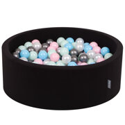 KiddyMoon Baby Foam Ball Pit with Balls 7cm /  2.75in Made in EU, Black: Pearl/ Light Pink/ Babyblue/ Mint/ Silver