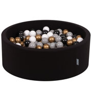 KiddyMoon Baby Foam Ball Pit with Balls 7cm /  2.75in Made in EU, Black: White/ Grey/ Black/ Gold