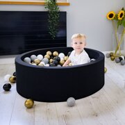 KiddyMoon Baby Foam Ball Pit with Balls 7cm /  2.75in Made in EU, Black: White/ Grey/ Black/ Gold