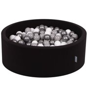 KiddyMoon Baby Foam Ball Pit with Balls 7cm /  2.75in Made in EU, Black: White/ Grey/ Silver