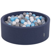 KiddyMoon Baby Foam Ball Pit with Balls 7cm /  2.75in Made in EU, D.Blue: Grey/ White/ Transparent/ Babyblue