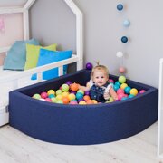 KiddyMoon Baby Foam Ball Pit with Balls 7cm /  2.75in Made in EU, D.Blue: L.Green/ Yellw/ Turquois/ Orange/ D.Pink/ Purple