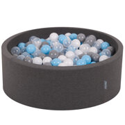 KiddyMoon Baby Foam Ball Pit with Balls 7cm /  2.75in Made in EU, Dark Grey: Grey/ White/ Transparent/ Babyblue