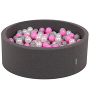 KiddyMoon Baby Foam Ball Pit with Balls 7cm /  2.75in Made in EU, Dark Grey: Pearl/ Grey/ Pink