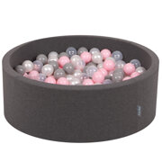 KiddyMoon Baby Foam Ball Pit with Balls 7cm /  2.75in Made in EU, Dark Grey: Pearl/ Grey/ Transparent/ Light Pink