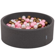 KiddyMoon Baby Foam Ball Pit with Balls 7cm /  2.75in Made in EU, Dark Grey: Powder Pink/ Pearl/ Gold