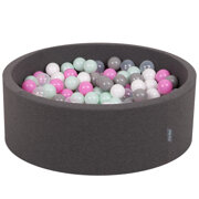 KiddyMoon Baby Foam Ball Pit with Balls 7cm /  2.75in Made in EU, Dark Grey: Transparent/ Grey/ White/ Pink/ Mint