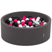 KiddyMoon Baby Foam Ball Pit with Balls 7cm /  2.75in Made in EU, Dark Grey: White/ Black/ Silver/ Dark Pink