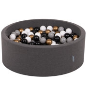 KiddyMoon Baby Foam Ball Pit with Balls 7cm /  2.75in Made in EU, Dark Grey: White/ Grey/ Black/ Gold