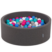 KiddyMoon Baby Foam Ball Pit with Balls 7cm /  2.75in Made in EU, Dark Grey: White/ Grey/ Blue/ D Pink/ Lt Turquoise