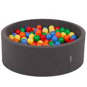 KiddyMoon Baby Foam Ball Pit with Balls 7cm /  2.75in Made in EU, Dark Grey: Yellow/ Green/ Blue/ Red/ Orange