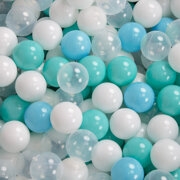 KiddyMoon Baby Foam Ball Pit with Balls 7cm /  2.75in Made in EU, Mint: Light Turquoise/ White/ Transparent/ Baby Blue