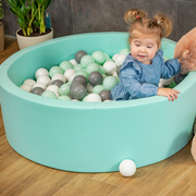 KiddyMoon Baby Foam Ball Pit with Balls 7cm /  2.75in Made in EU, Mint: Pastel Beige/ Pastel Yellow/ White/ Mint/ Light Pink