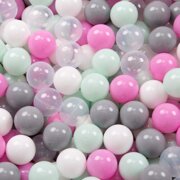 KiddyMoon Baby Foam Ball Pit with Balls 7cm /  2.75in Made in EU, Mint: Transparent/ Grey/ White/ Pink/ Mint