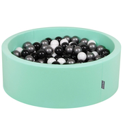 KiddyMoon Baby Foam Ball Pit with Balls 7cm /  2.75in Made in EU, Mint: White/ Black/ Silver