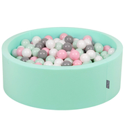 KiddyMoon Baby Foam Ball Pit with Balls 7cm /  2.75in Made in EU, Mint: White/ Grey/ Mint/ Powder Pink