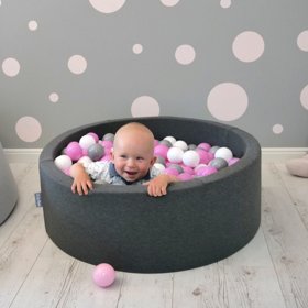 KiddyMoon Baby Foam Ball Pit with Balls 7cm /  2.75in Square, Dark Grey: Grey/ White/ Pink