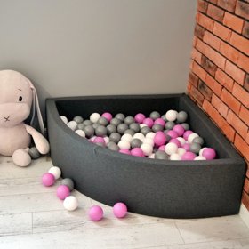 KiddyMoon Baby Foam Ball Pit with Balls 7cm /  2.75in Square, Dark Grey: Grey/ White/ Pink