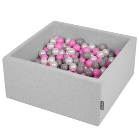 KiddyMoon Baby Foam Ball Pit with Balls 7cm /  2.75in Square, Light Grey/ Pearl/ Grey/ Pink